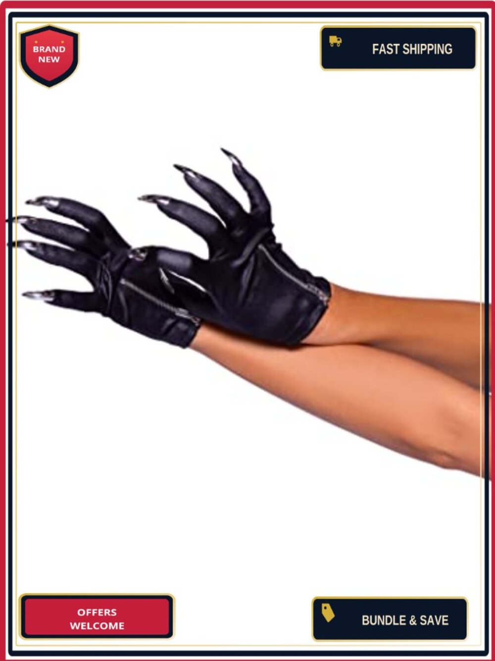 Leg Avenue Zip-Up Claw Gloves Metallic Costume Accessory